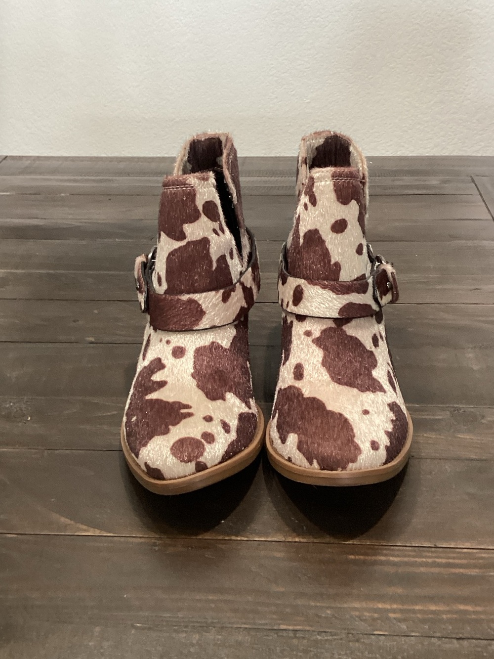 Very G Cow Print Ankle Booties in Brown & White - Picture 1 of 6